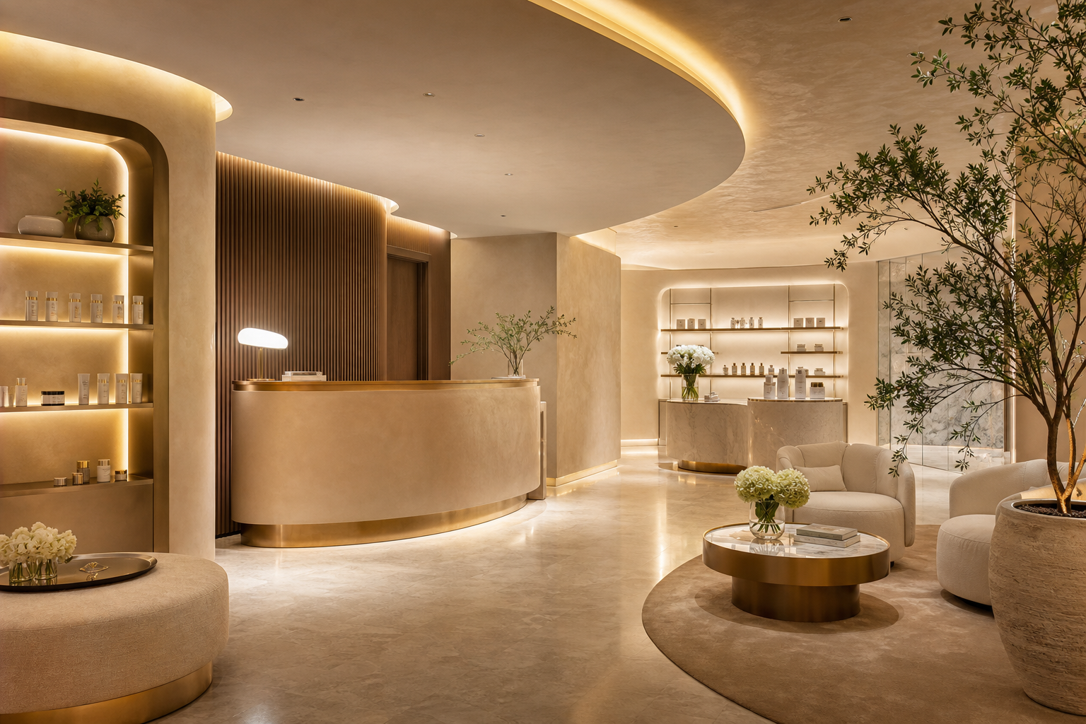 Recepção elegante da clínica e spa Lúmina